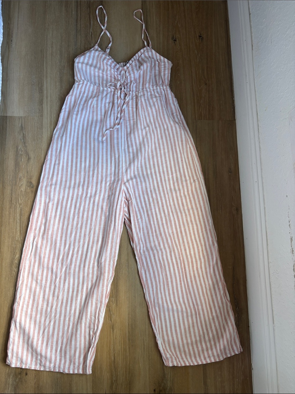 Striped Pink & White Linen-Blend Wide-Leg Jumpsuit
